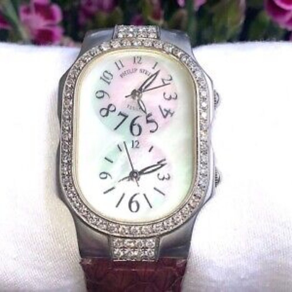 SOLD—Phillip Stein Women's Large Teslar Signature Diamond Bezel MOP Face